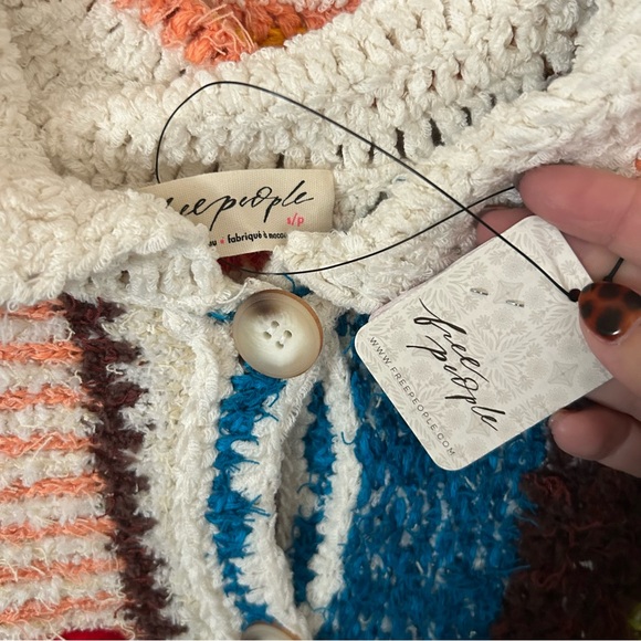 NWT Free People Terry Towel Floral Graphic Cardigan Sweater - Picture 6 of 7